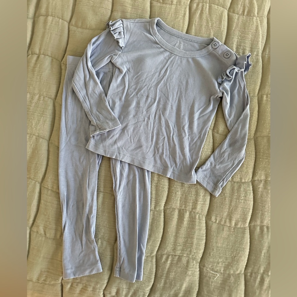 Light Blue Ribbed Ruffle Set - Toddler